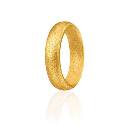 ROQ Silicone Rubber Wedding Ring for Women, Dome Solid Glitter & Metallic, Rubber Silicone Wedding Band, Anniversary Rings, Promise Ring, 5.5mm Wide 2mm Thick, Single, Gold, Size 8