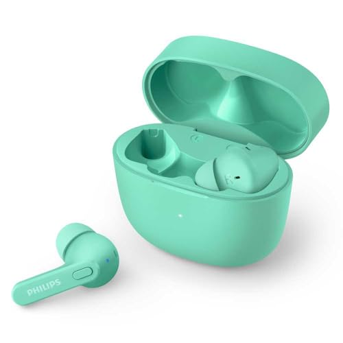 Fone de ouvido sem fio TWS bluetooth com microfone, formato em haste, IPX4 e energia para 18 horas totais na cor verde TAT2206GR/00