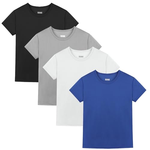 4 Pack Boys/Youth/Kids Quick Dry Sports Tee Shirt Mesh Moisture Wicking Active Athletic T-Shirt(4-18Years)