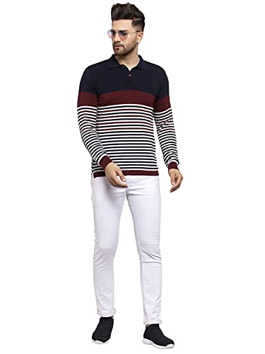 Image of Kalt Mens Basic Solid Full Sleeves Polo Cotton Blend Knitted Regular Fit Polo-Neck T-Shirts with Collar Stylish