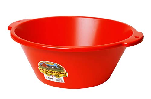 Little Giant® Plastic Feed Pan | Heavy Duty Mountable Livestock Feeding Bucket | Plastic Tire Feeder | Impact & Crack Resistant | 18 Quart | Red