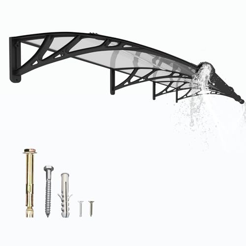 GUANSU-CN Auvent de Porte d'entrée, 300x100 cm Toit Marquise Extérieur en Polycarbonate, Abri Anti-Pluie et Anti-UV pour Terrasse & Balcon