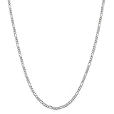 Solid 925 Sterling Silver 3mm Pave Flat Figaro Chain Necklace - with Secure Lobster Lock Clasp 22'