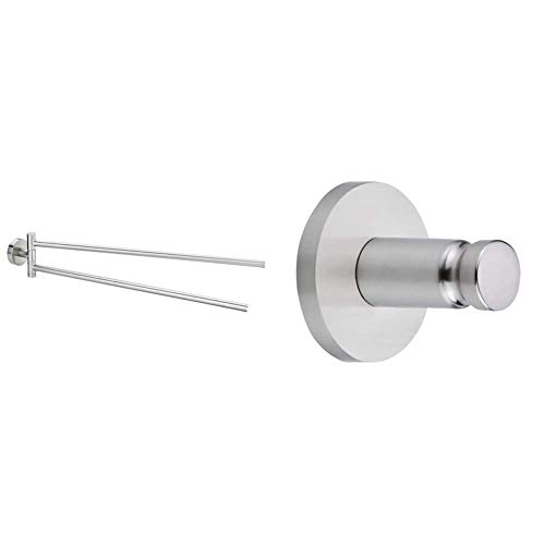 tesa® Moon Handtuchset, Handtuchhalter und Zwei Handtuchhaken, Edelstahloptik, inkl. Klebelösung, hohe Haltekraft, garantiert rostfrei