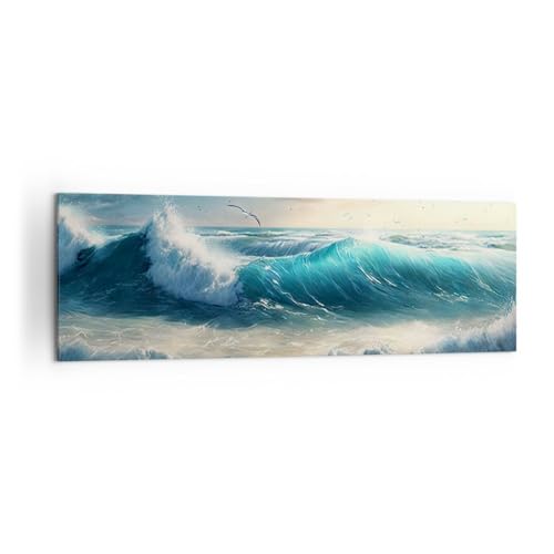 Moderne Impression sur Toile 160x50cm Image Tableau Decoration Murale Mer Vagues Bord De Mer Grand Tableaux Decoratifs Muraux Chambre Panoramique Deco Cadre...