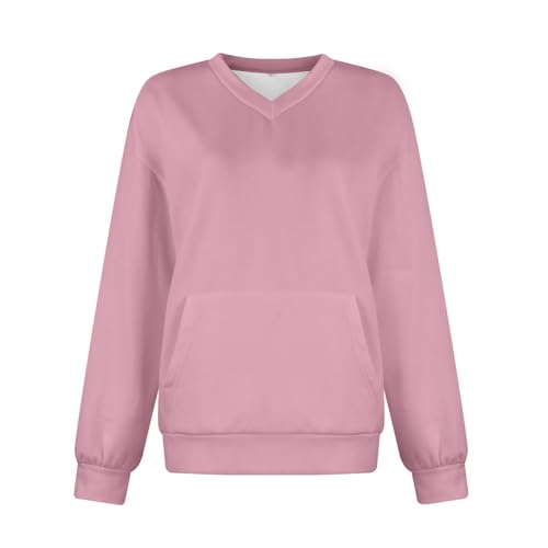 Women's V Neck Sweatshirt with Pockets Oversized Fleece Long Sleeve Sweatshirt Fall Comfy Pullover Sweaters Womens Sweatshirts No Hood Comfy Long Sleeve Cute Sweaters Oversized Hoodies Y2k Clothes