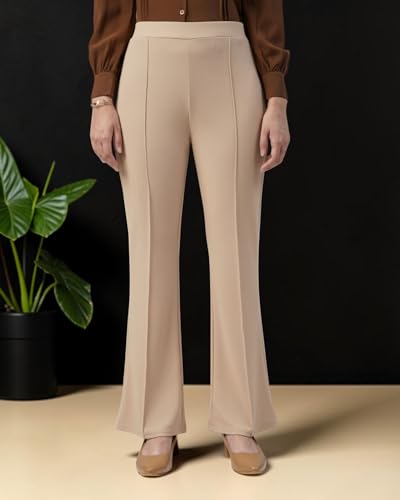 Image of Women Solid Flared Trousers Pack of 2 | High Waist Stretchable Office Pants for Women | Formal Bell Bottom Palazzo Trouser Combo