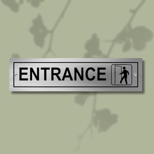Image of Entrance Sign Board for Office, Hotel, Home, School, Hospital - Stainless Steel Wall Mount Plate Durable & Rustproof,Easy to Read, Professional Look, Indoor Use(12x3 Inch stainless steel)