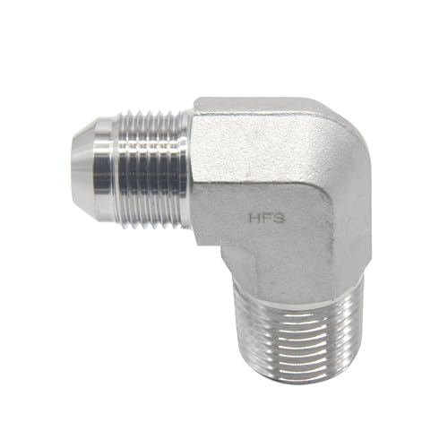 Image of HFS(R) 1 /2 inch Male NPT to 1 /2 inch Male JIC Elbow 90 Flare Pipe Fitting 304 Stainless Steel (1 /2 inch MNPT x 1 /2 inch MJIC)