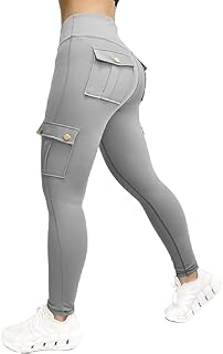Nuofengkudu Damskie legginsy sportowe z wysokim stanem, z kieszeniami, rozciągliwe spodnie do joggingu, na siłownię, do fitnessu, jogi, na co dzień