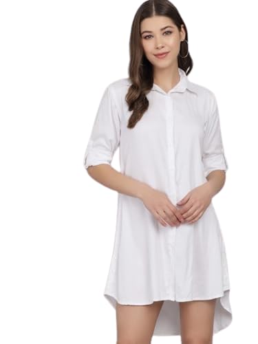 YOVINA Women's Regular Fit Self Design Button Down Collared Neck Casual Long Shirts (Side and Front Button)