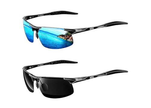ATTCL Bundles Men's Fashion Sports Driving Polarized Sunglasses Men Fishing: (8177-black-blue)+(8177-black)