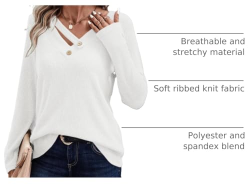 Image of LOLONG Womens Long Sleeve V Neck T Shirts Casual Basic Work Tops Trendy