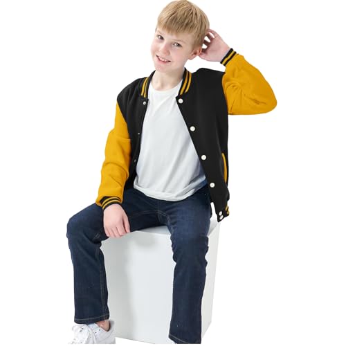 Image of Kids Baseball Jackets Boys Girls Fit Varsity Jacket Casual Lightweight Plain Button Cardigan School Coat
