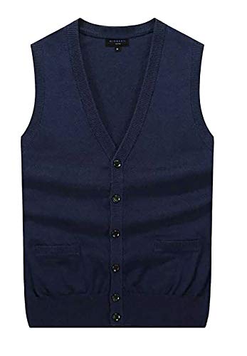 Gioberti Mens V-Neck Button Down Knitted Cardigan Vest, Navy, Large