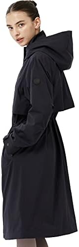 OFF THE DOOR Women's Long Trench Coat Lightweight Rain Jacket Hooded Active Outdoor Anorak Raincoat Windbreaker (Navy, Large, l)