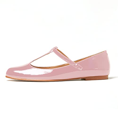 Women's Vintage Patent Leather Round Toe Cutout T-Strap Dress Flats Shoes Comfortable Causal Closed Toe Slip On Mary Jane Flats Pumps2