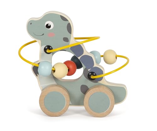 small foot Schiebetier mit Motorikschleife „Dino“, aus FSC 100%-zertifiziertem Holz, für Kinder ab 12 Monaten, 12615