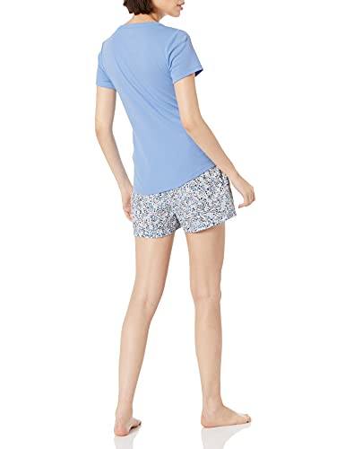 Amazon Essentials Women's Poplin Short And Sleep Tee Set, Blue, Floral, Large #TOP1