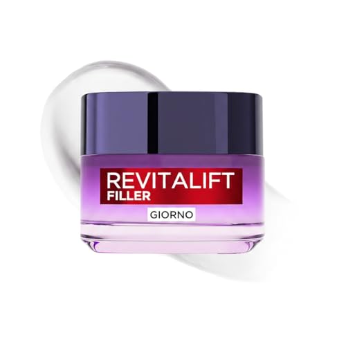 L'Oréal Paris Crema Viso Giorno Revitalift Filler, Per Tutti i Tipi di Pelle, Azione Anti-Rughe, Pelle Rimpolpata a Lungo, con Acido Ialuronico Concentrato, 50 ml | Per Tutti i Tipi di Pelle, Pelle Rimpolpata a Lungo, con Acido Ialuronico Concentrato, Crema Notte Filler