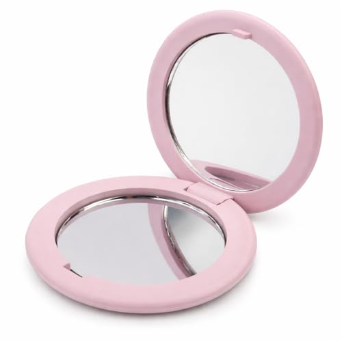 Espelho de Bolsa Dobrável Dupla Face com Aumento 2x Prático, Leve e Colorido para Maquiagem Rosa Para Bolsa