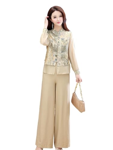 Haut à manches longues raffiné style chinois avec patchwork floral - 4