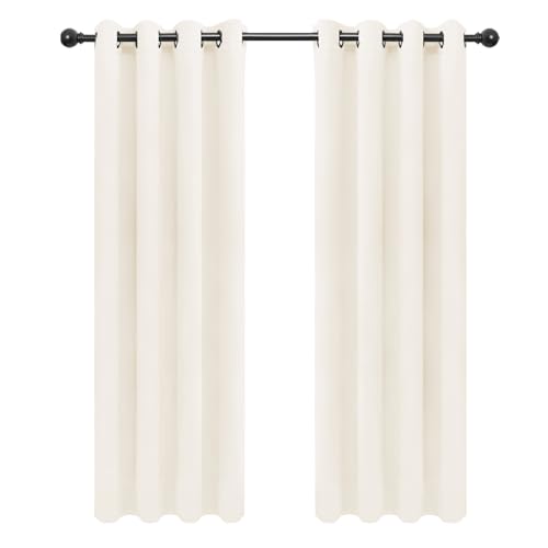 Image of Easy-Going Curtains for Bedroom, Solid Thermal Insulated Grommet and Noise Reduction Window Drapes, Curtains for Living Room, 2 Panels (52x84 in,Ivory)