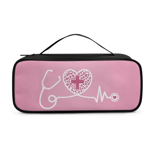 Sepetwhos Pink Cross Heart Stethoscope Carrying Case Large Protective Stethoscope Casewith Handle Shockproof Hard Organizer Storage Bag for Nurse Essentials for Work