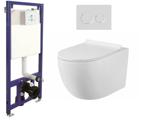 Juego completo de inodoro sin reborde de descarga, asiento con cierre suave, elemento de pared empotrada, cisterna empotrada, cisterna de pared empotrada de cerámica, conjunto de WC de pared, taza