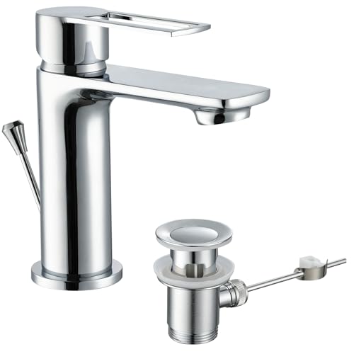 Wasserhahn Bad mit Zugstange, Einhebel-Waschtischarmatur mit...