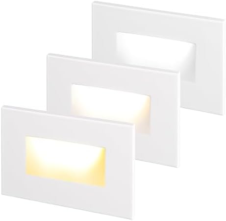LEONLITE 3CCT 120V LED Step Lights, Dimmable 3.5W Indoor Outdoor Stair Light, 3000K/4000K/5000K Selectable, CRI90, ETL Listed, Horizontal, IP65 Waterproof, Aluminum, White, Pack of 3