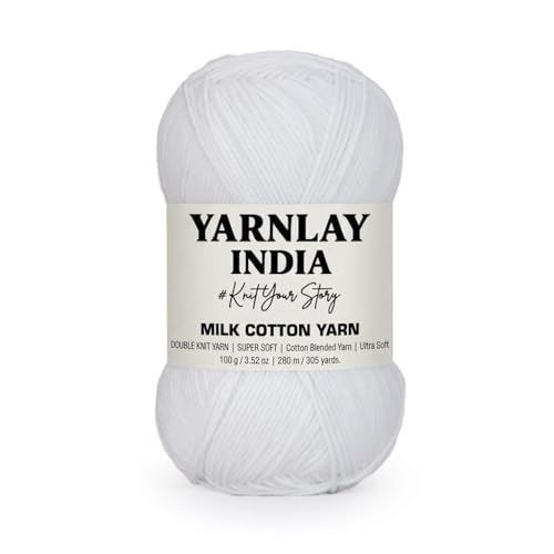 Image of Yarnlay 3 Ply Soft Milk Cotton Yarn for Crochet Knitting, Amigurumi, Punch Needle .DIY Crafts, Summer Wear,Flowers Toys & Cushion Covers 100g (250m) (Shade 12: White)