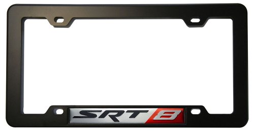BLACK License PLATE Tag FRAME with SRT8 Street Racing Technology Aluminum Emblem Badge Nameplate Logo Decal Rare JDM for Dodge Challenger Charger Magnum Chrysler 300C Jeep Grand Cherokee 6.4L Liter Chrysler V8 392 Hemi 470HP 6.1L 425HP Engine Swap 05 06 07 08 09 10 11 12 13 14 2005 2006 2007 2008 2009 2010 2011 2012 2013 2014
