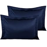 NTBAY Satin Pillow Shams, 2 Pcs Super Soft and Luxury Pillowcases, Navy Blue, Standard