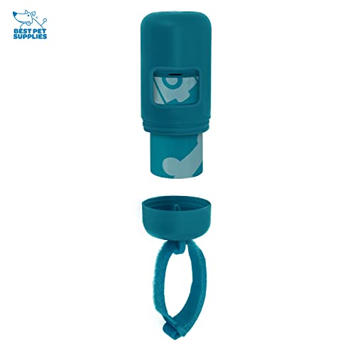 Image of Best Pet Supplies Dog Poop Bag Holder Leash Attachment with 30 Bags, Reusable Dispenser for Travel, Walking, Park, and Outdoor Use, Durable with Clip-On - Turquoise, Pack of 2
