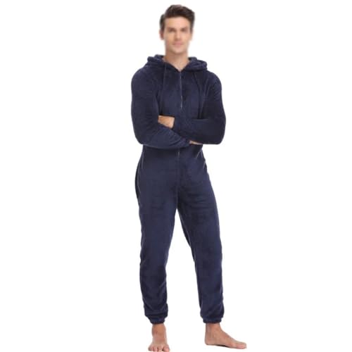 Men's Winter Warm Plush Splicing Onesie Fluffy Ones-piece Pajamas Adult Clothing