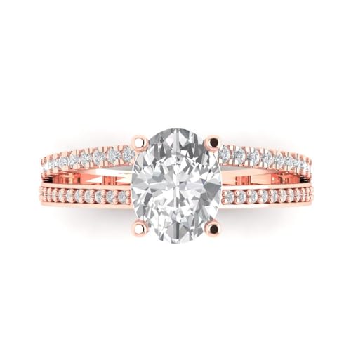 Clara Pucci 2.32 tcw Oval Cut Engagement Ring for Women, 14K Solid Gold, Rose Gold, Solitaire with Accents White Sapphire Bridal Anniversary Promise Ring