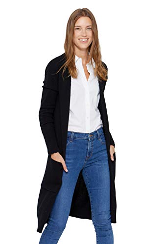 State Cashmere Mid-Length 100% Pure Cashmere Open Cardigan Long Sleeve Sweater for Women (Medium, Black)