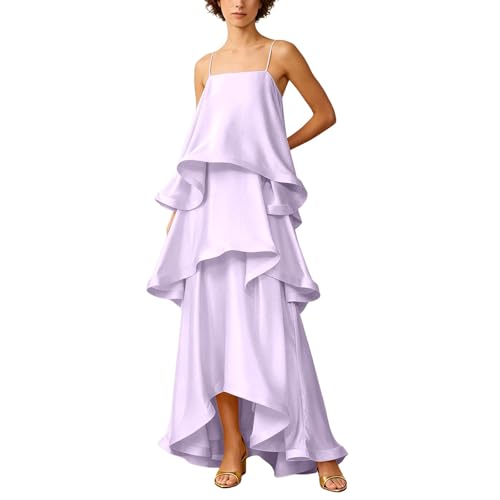 Robe d'été en satin à bretelles spaghetti et finitions volants élégants