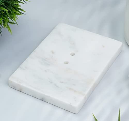 Crocon Soap Dish Beautifully Crafted White Marble Bar Soap Tray For Kitchen Bathroom Accessories Luxury Dish Holder Decorative Square Design Soap Tray Size : 5X3 Inch #TOP1