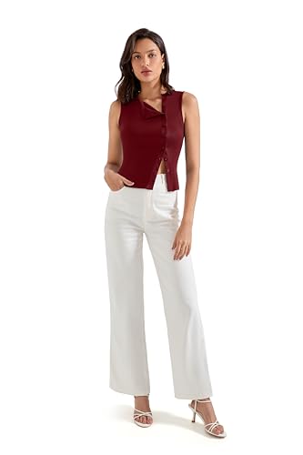 SUUKSESS Women Button Down Tank Top Sleeveless Summer Casual Vest Business Work Fitted Shirt