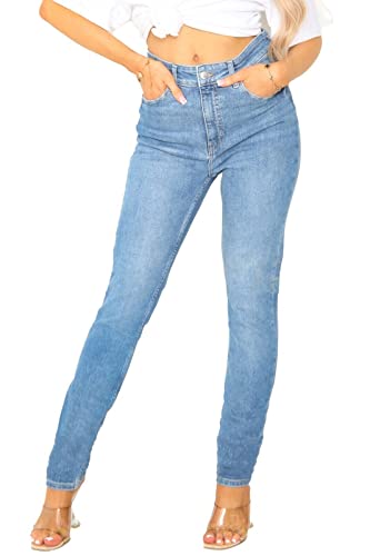 UC Womens Ex High Street Brand Tapered High Waist Jeans Ladies Stretchy Denim
