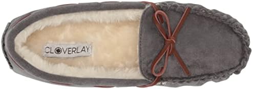 FLYFUPPY Womens Slippers Faux Fur Lined Indoor Outdoor Moccasin Slippers Soft Suede Slip On House Shoes Dark Grey Size 9 US | Image 4