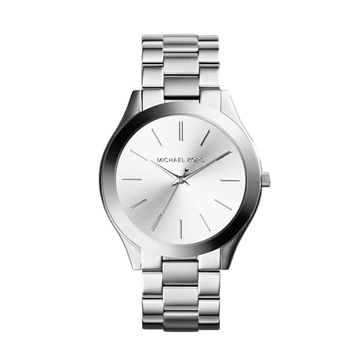 Michael Kors Reloj para mujer Slim Runway, movimiento de tres manecillas, caja de acero inoxidable plateado de 42 mm con correa de acero inoxidable, MK3178