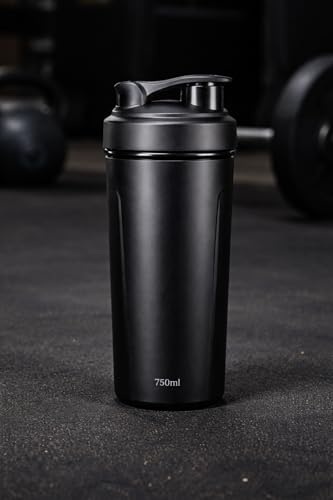 Image of Premium 750ml Gym Shaker Bottle - BPA-Free Food Grade Plastic, Leak Proof Flip Cap, Mixing Ball Included, Durable Matte Black Protein Shaker for Gym & Fitness