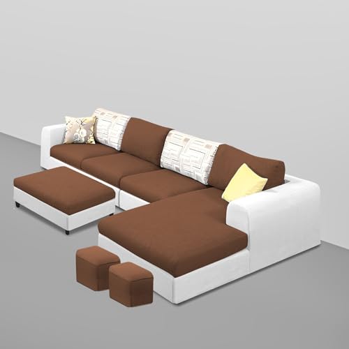 Image of Koza RHS 8 Seater L Shape Sofa Set with Center Table for Living Room (Brown Grey Fabric) Premium Fabric Sofa