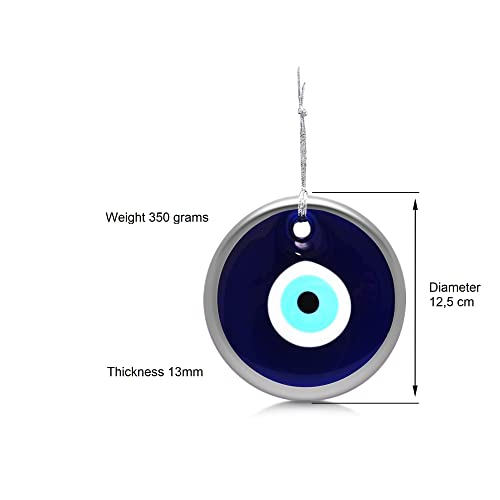 MYSTIC JEWELS - Evil Eye Glass, Blue and White, Large Turkish Eye 12cm Approx with Hole, Good Luck Charms for Wall Hanging (Silver) - Image 2