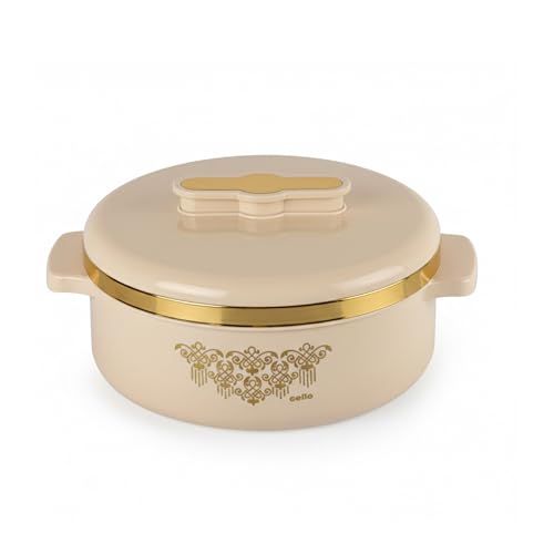 Image of CELLO Exotic 1000 Casserole Hot Pot Case for Daily Use 1000 ml, Cream | Double Wall PU Insulated Serving Hot & Warm Food Hot Pot Box | Stylish Airtight Kitchen Casserole Set for Roti Rice Biryani