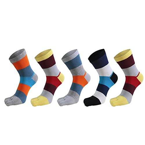 HBJWOV Crew Socks Boys 5 Pairs Men's Casual Socks Cotton Colorful Socks Striped Harajuku Five Fingers