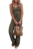 PRETTYGARDEN Womens Summer Casual Two Piece Outfits Sweatsuits Tank Scoop Neck Ribbed Knit Long Pants Tracksuits(Army Green, Medium)